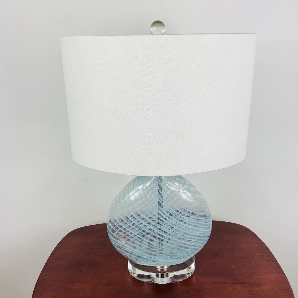 Uttermost Aquata Table Lamp Blue Swirl Art Glass 23” Large Coastal Modern